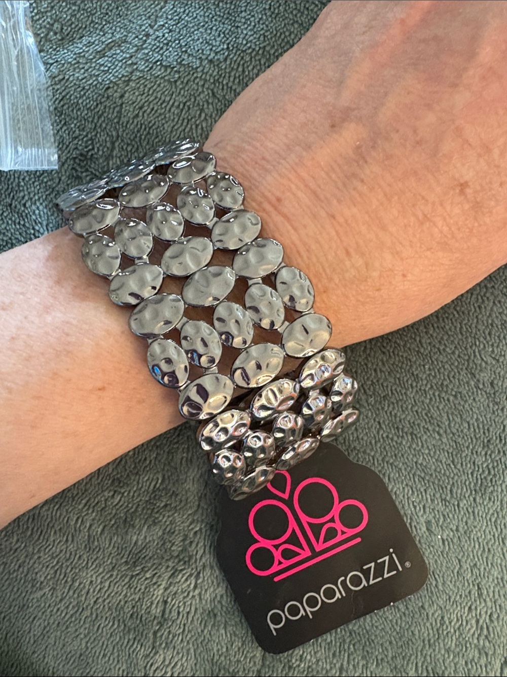 Paparazzi Hammered Silver Stretch Bracelet